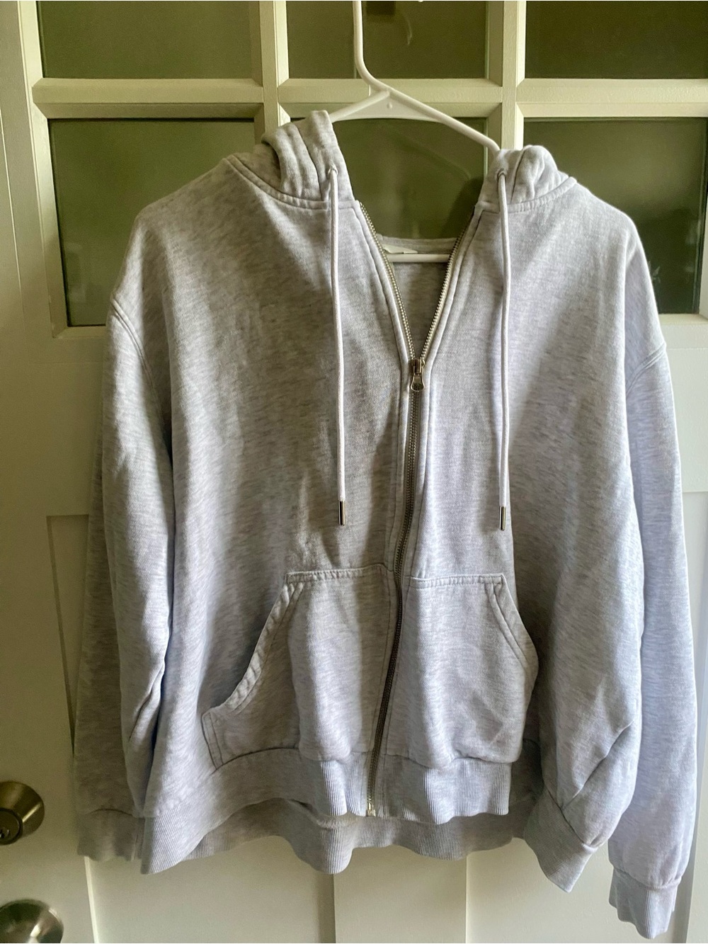 H&M light Gray Zip-Up Hoodie with Hood and Pockets